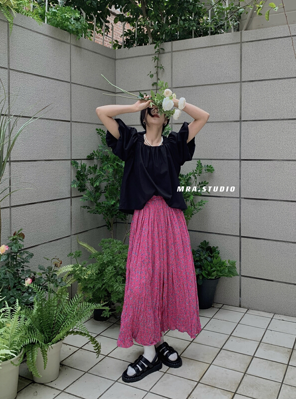 New in early summer! [MRA] Korean romantic pleated small floral skirt l1078# zxl
