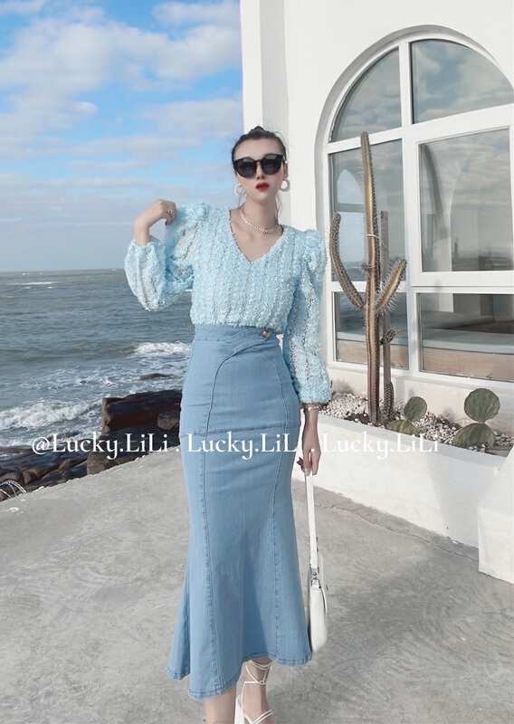 New year in early spring! [lucky Lili] Korean versatile fishtail lady denim skirt 11035# zxx