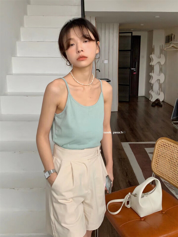 [seek peach] slim comfortable clean vest / sling 8827-1\ll