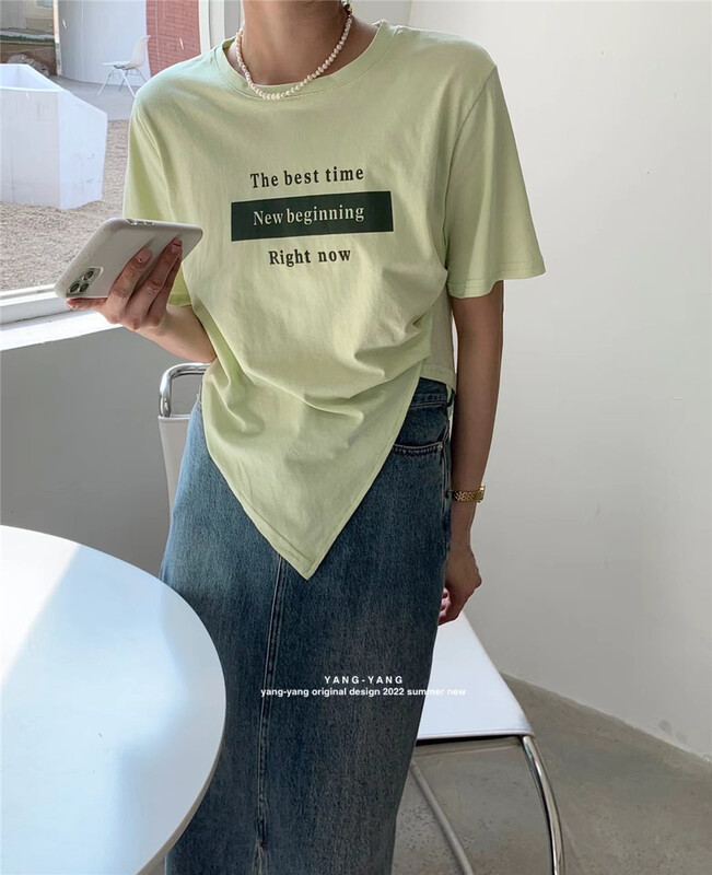 [Yang-Yang] niche design irregular letter short sleeve T-shirt (T-shirt only) c6218# CLS