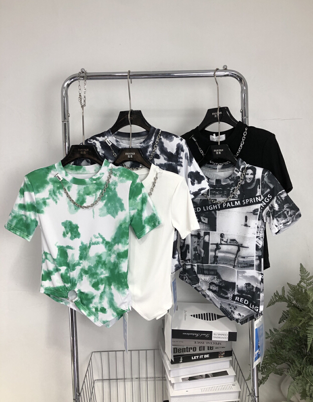 New in early summer! [Fanfan] fashionable and versatile flower dyed irregular small shirt (with chain) 5595# JJ