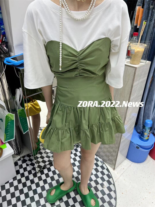 New in early summer! [Zola] fake two-piece color matching blouse + casual skirt suit (excluding necklace) 3137\lsw