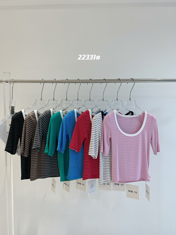 [Wu. 33] Korean classic stripe short sleeve T-shirt 22331# WTT