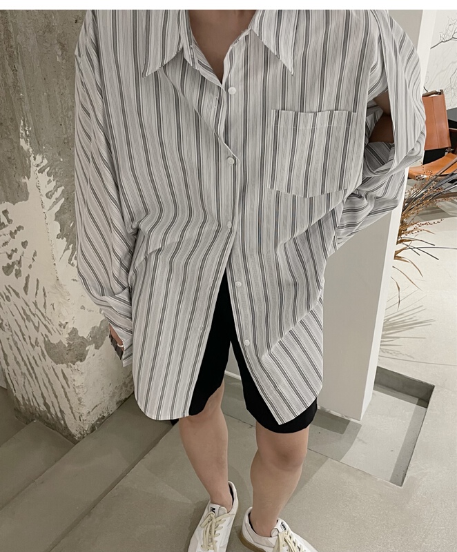 [WP / Yinuo] Korean loose stripe shirt d823# zxl