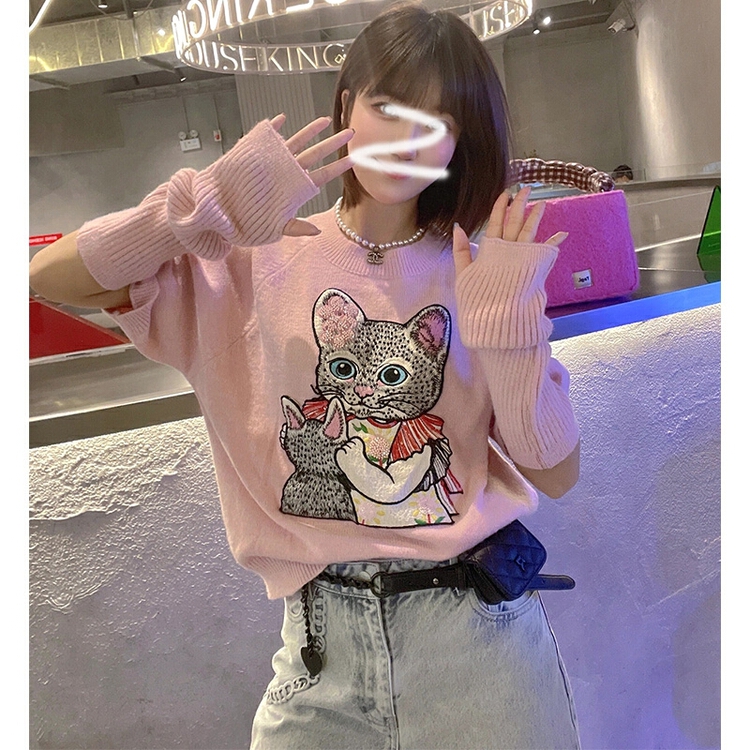 New year in early spring! [pan] cat embroidery fashion sweater (with embroidery cover) 00266# PCZ