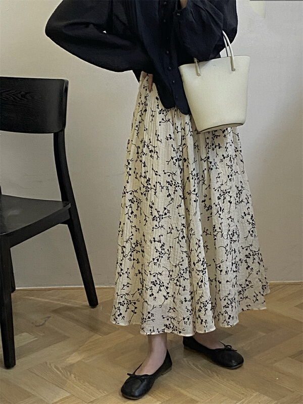 goods in stock! [tototellme] simple floral elastic waist skirt 20339# XYY