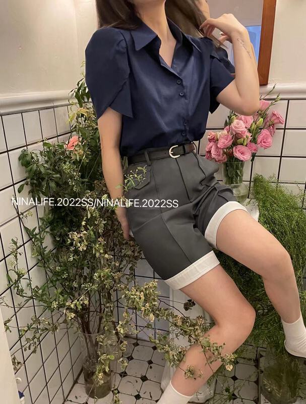 [Nina life] bubble sleeve fashion versatile shirt 3989# zxl