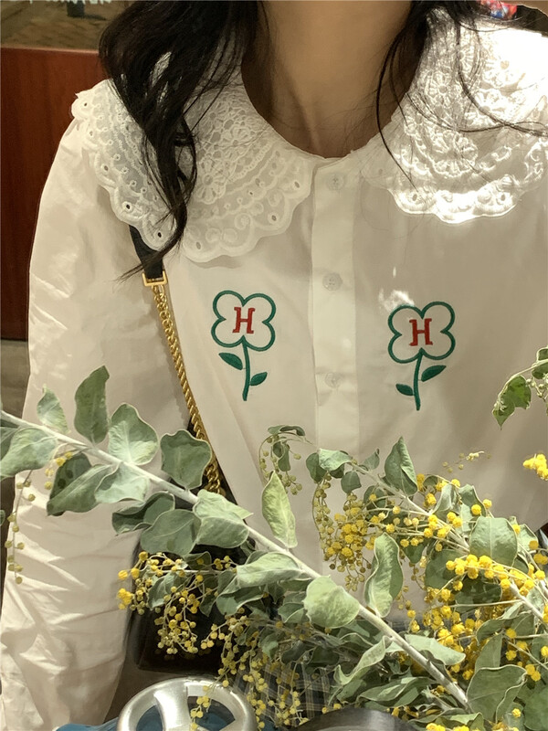 New year in early spring! [free Valley] Korean doll collar embroidered letter shirt 4660# LSW