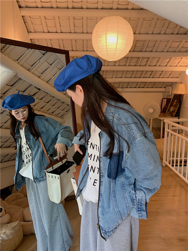 New year in early spring! [timely rain] Korean style ins versatile design zipper skinny denim jacket as2078# YYW