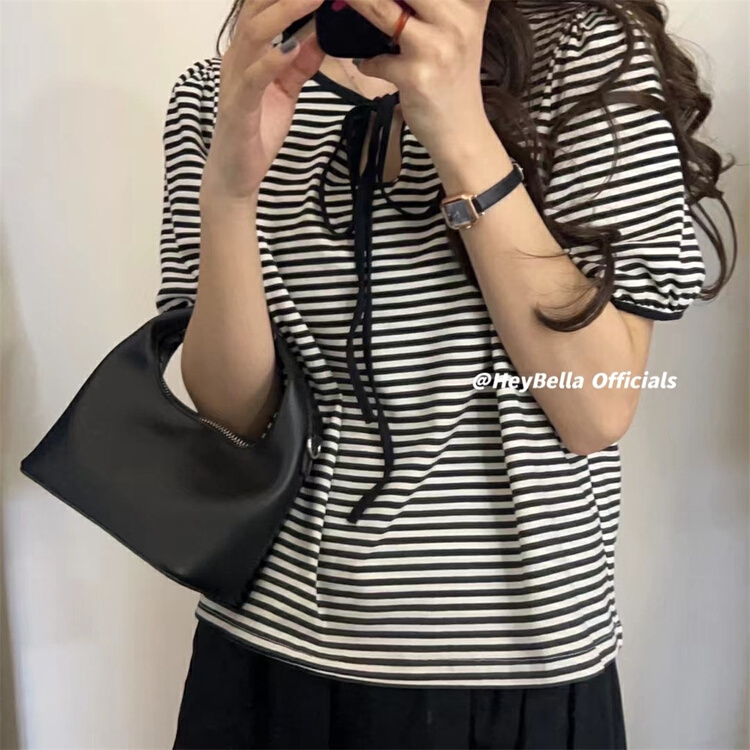 [hey Bella] Korean stripe comfortable short sleeve T-shirt ys2-1536# ll