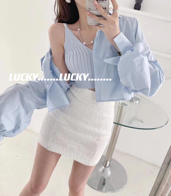 早春上新!【LUCKY】簡約百搭襯衫+顯瘦背心兩件套裝  8595#  ZXX