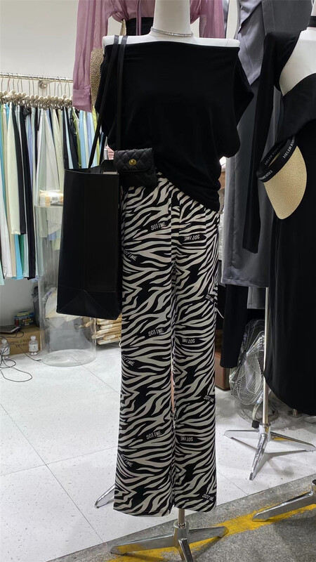 goods in stock! [half plain] personalized letter zebra pattern loose casual pants h019# ZSY