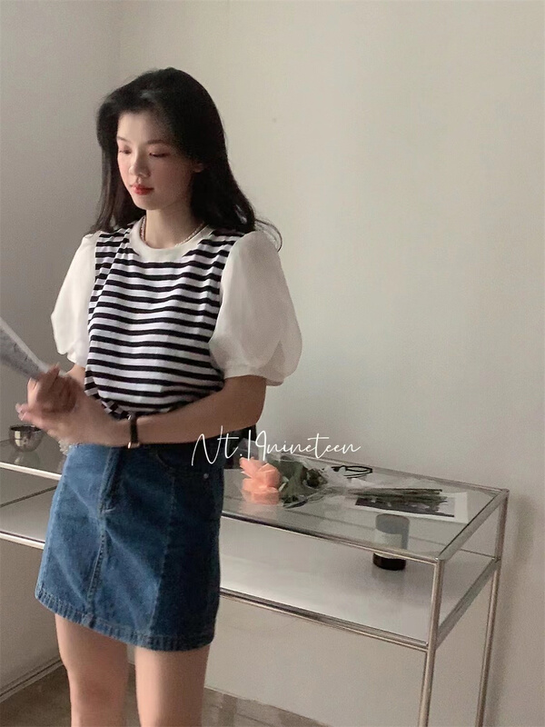 [19. Nineteen] stitched stripe comfortable blouse 525# ll