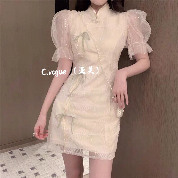 [c.vogue] design temperament cheongsam style stand collar dress 2939# PCZ