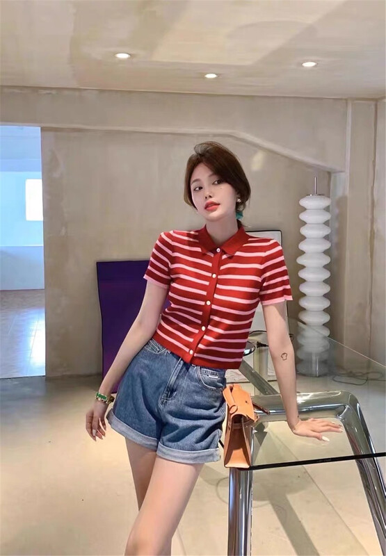 goods in stock! [an studio] stripe comfortable Korean Polo 6613# L