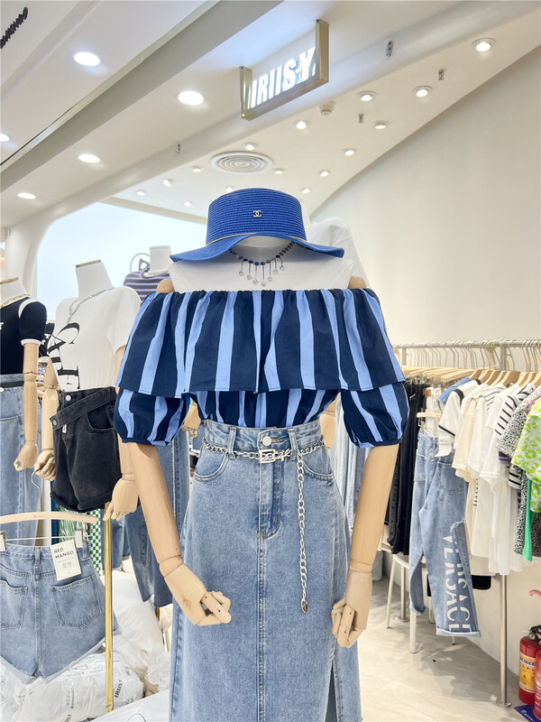 goods in stock! New in early summer! [iris iriisy] one shoulder color blocking aging fashion shirt 8811# LSL