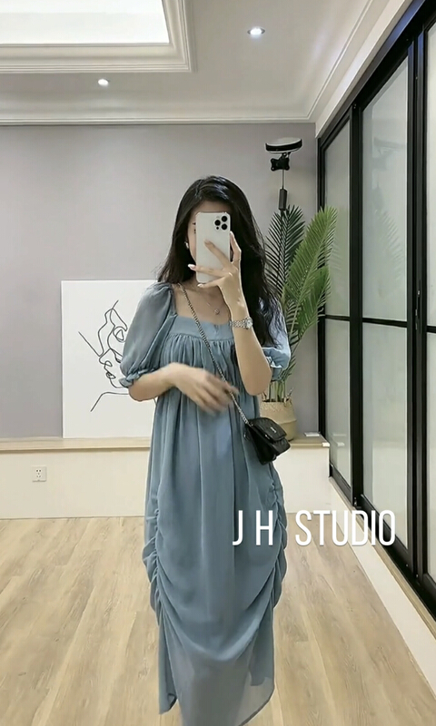 goods in stock! New in early summer! [JH] net red bubble sleeve Pleated Dress (dress only) 41267# PCZ