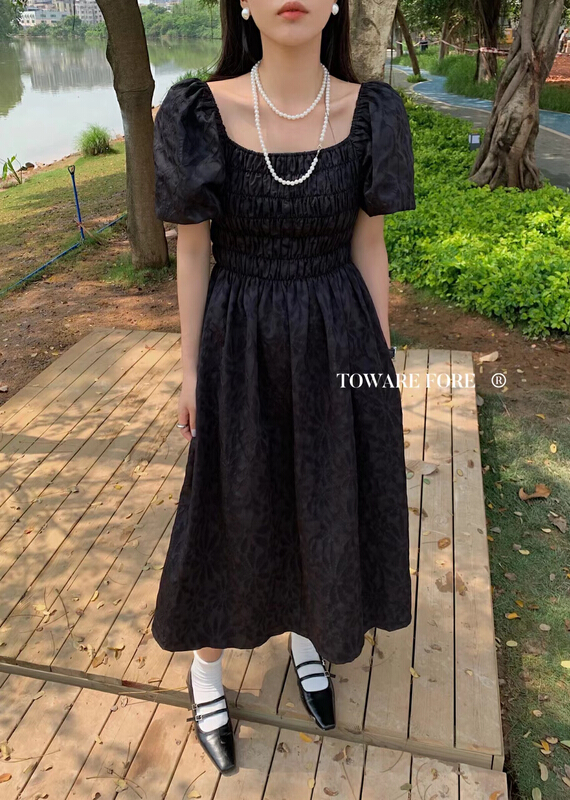 New in early summer! [ward front] bubble sleeve Pleated Dress w6136# zxl