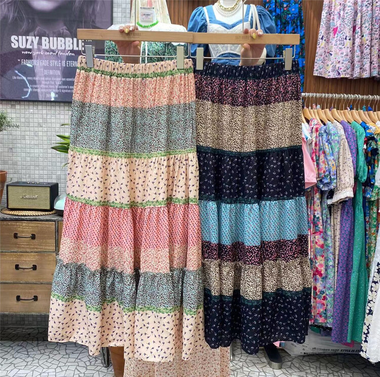 [suzybubble] fashionable and elegant print contrast loose skirt 222# WPL