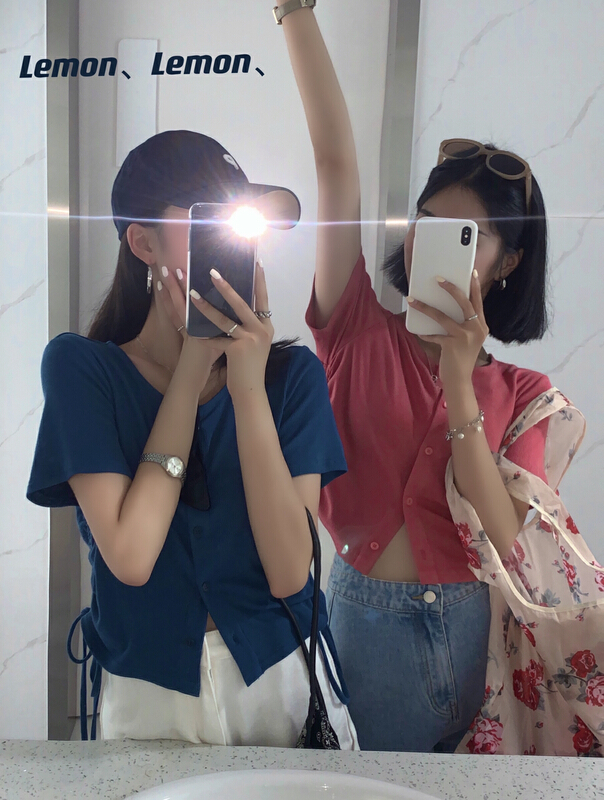 [lemon green tea] Korean drawstring short shirt 2187# hjy