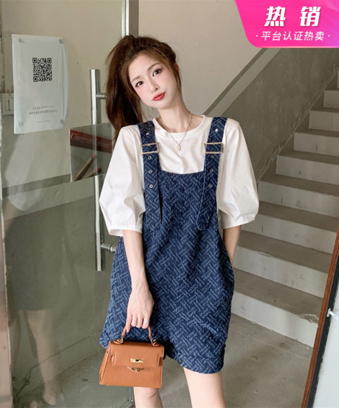 [y.jia Yijia] simple bubble sleeve blouse + design suspender Pants Set (only sell sets) ys1-1070# PCZ