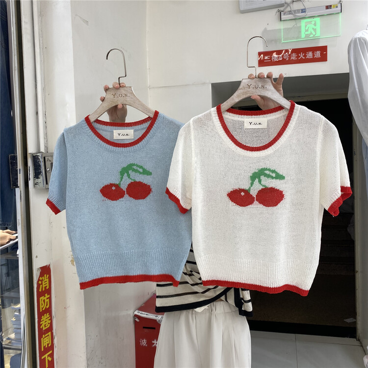 [Yun] small fresh cherry printed short sleeve T-shirt 6518# CSX