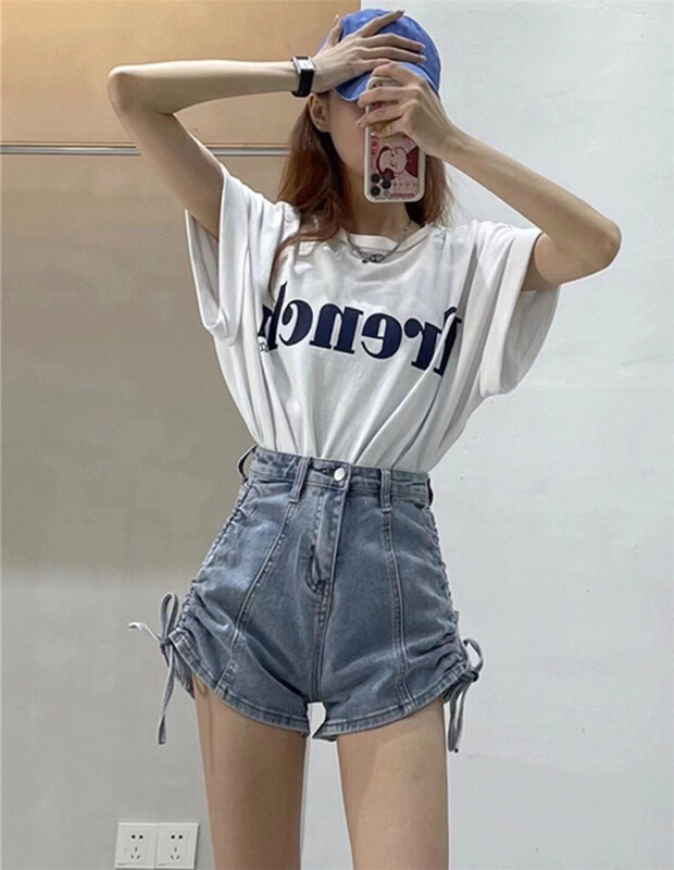 [Kamil] personalized drawstring design, slim denim shorts b2502# ZSY