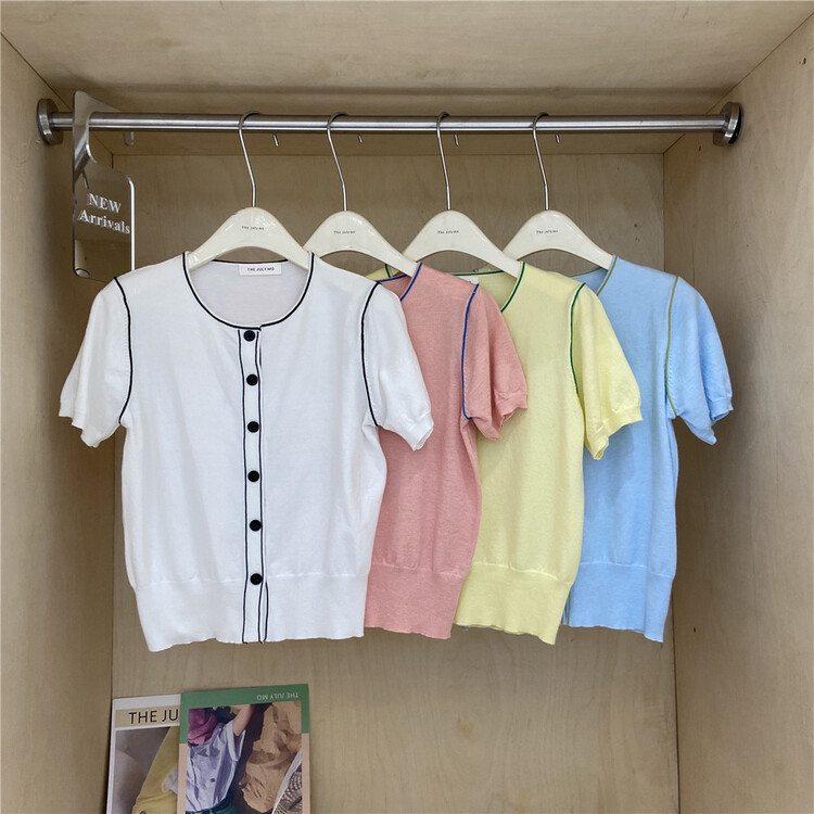 [the end of July] breasted round neck short sleeved knitted cardigan 3962# HBx