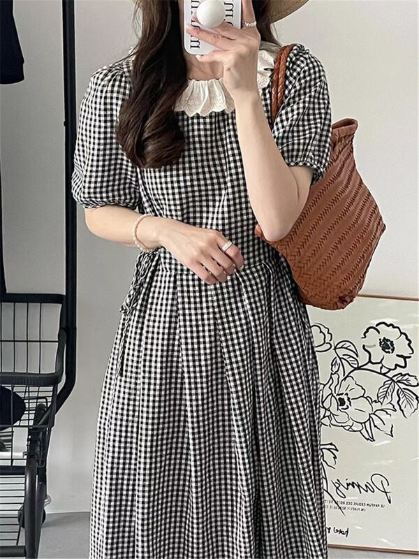 [Maizi] pleated Plaid lady dress ys1-887# HBx