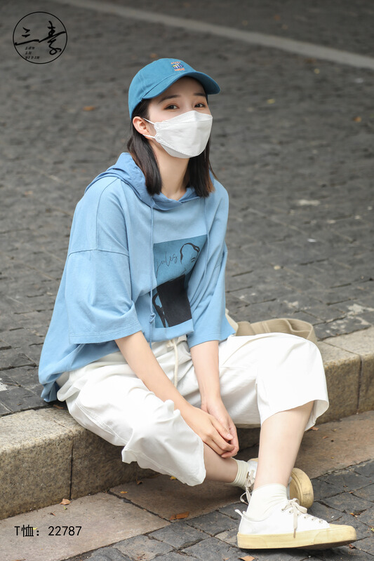 [original of three plain clothes] simple temperament, leisure and slim print short sleeve T-shirt 22787# XYJ