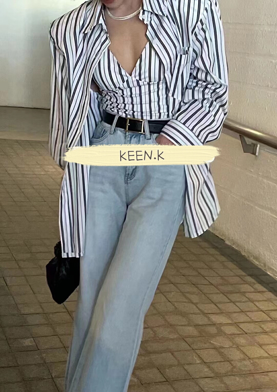 [keen k] Korean vertical stripe shirt + suspender vest set s83# WTT