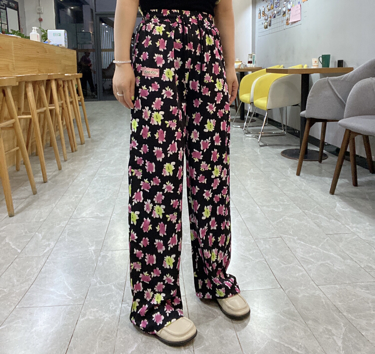 [Qijia +] silk and satin printing versatile fashion casual pants 7596# zyh