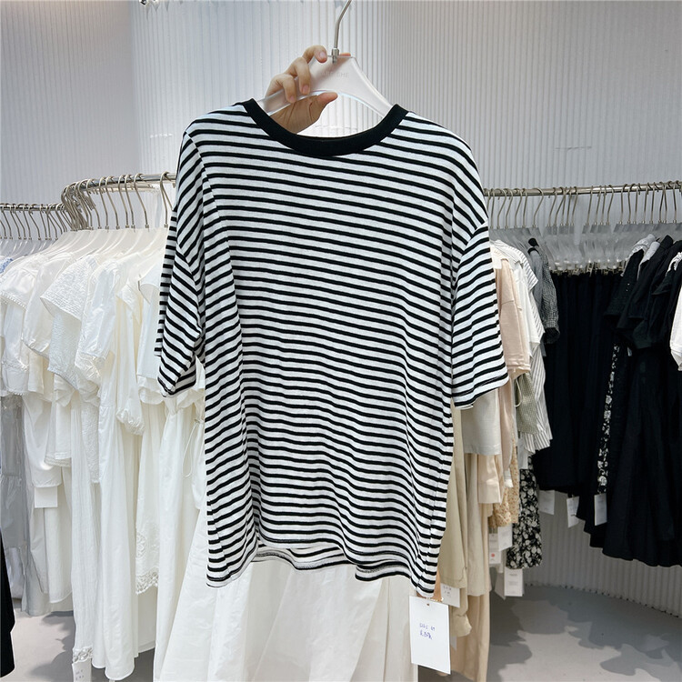 [her tell] striped loose and versatile short sleeve T-shirt 5265# XYJ