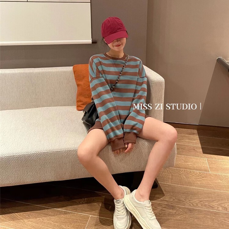 [miss Zi] Korean stripe casual loose sweater 2265# cqw