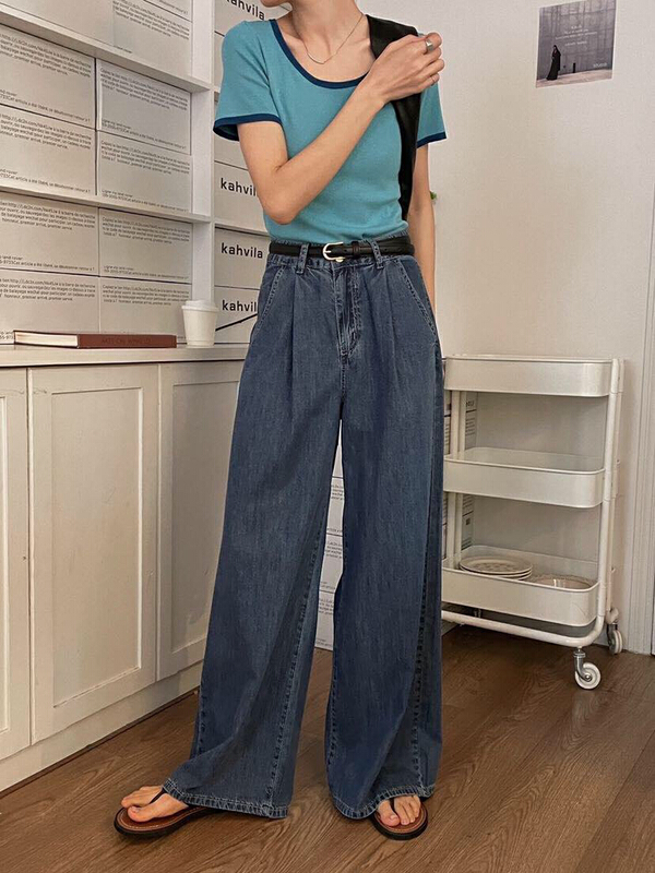 [soul] high waist straight leg Korean jeans at18180222kn# CLS