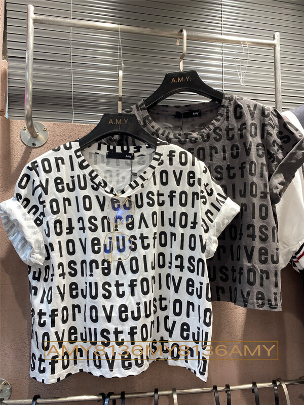 [Amy] fashion short letter logo short sleeve T-shirt 8136# WTT