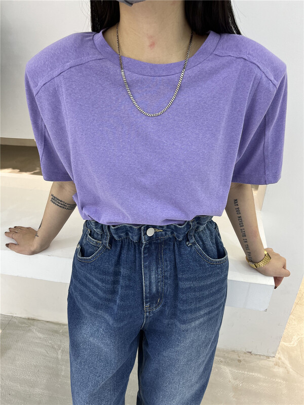Four colors! [VI. Liu Liu] Korean minimalist clean color short sleeve T-shirt 60102c# zxx