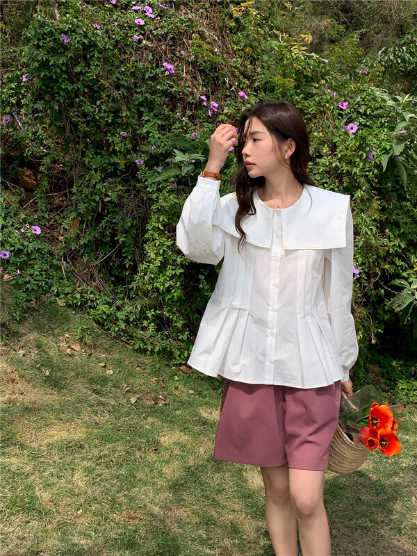 New in early summer! [I think] Korean versatile Navy collar Japanese shirt 66279# CLS