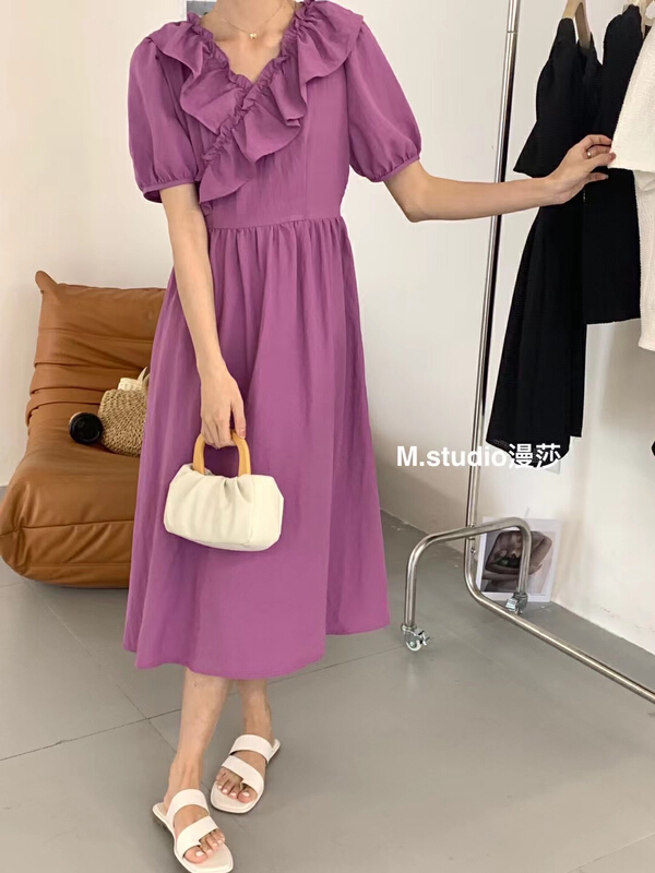 [MSTUDIO MANSA] lotus leaf cross temperament thin dress 050# ll