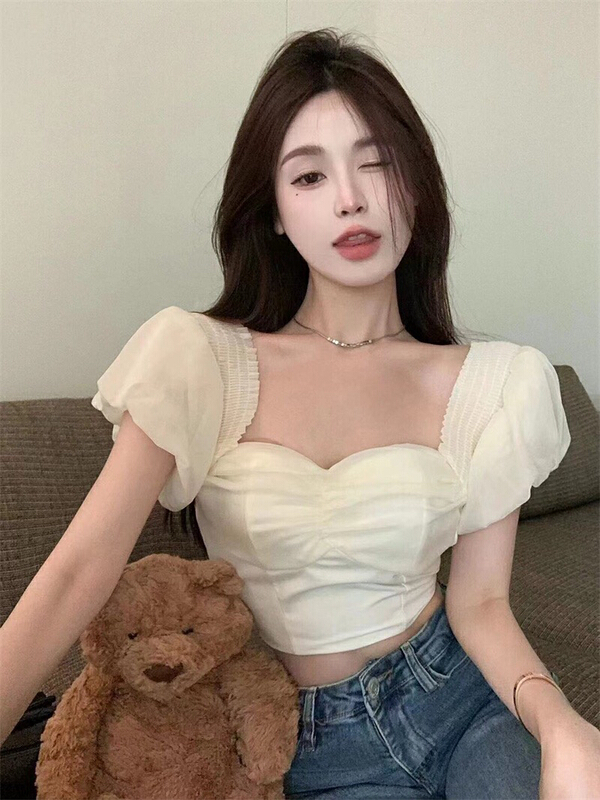 [Doudou family] French Retro Style Bubble Sleeve Blouse 88295# CLS