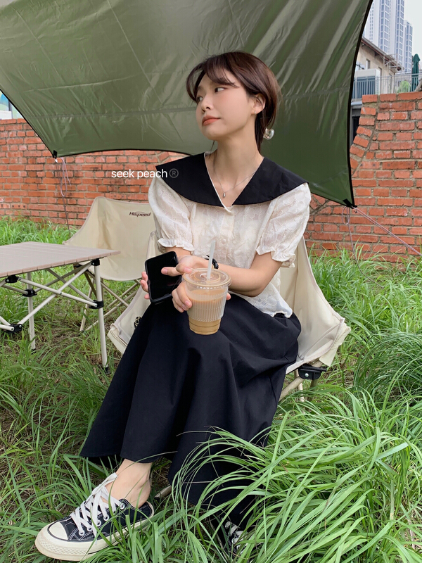[seek peach] stitching fashion versatile blouse 5181# ll