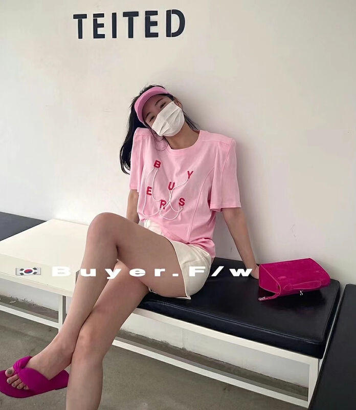 [buyer] right angle shoulder pearl chain short sleeve T-shirt 0377# WTT