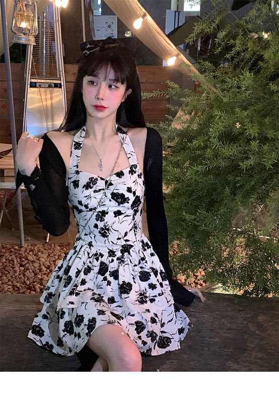"BY" floral waist halter dress 0072# CL