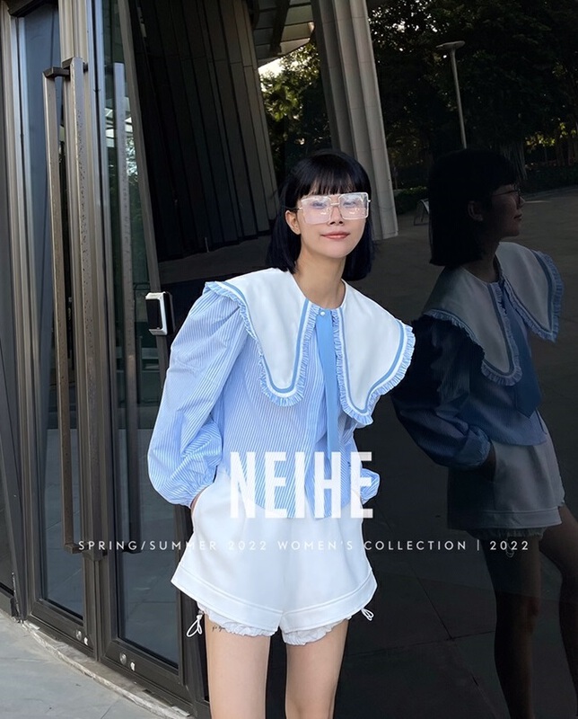 New year in early spring! [neihe] short baby collar striped shirt (with tie) 5983# zxx