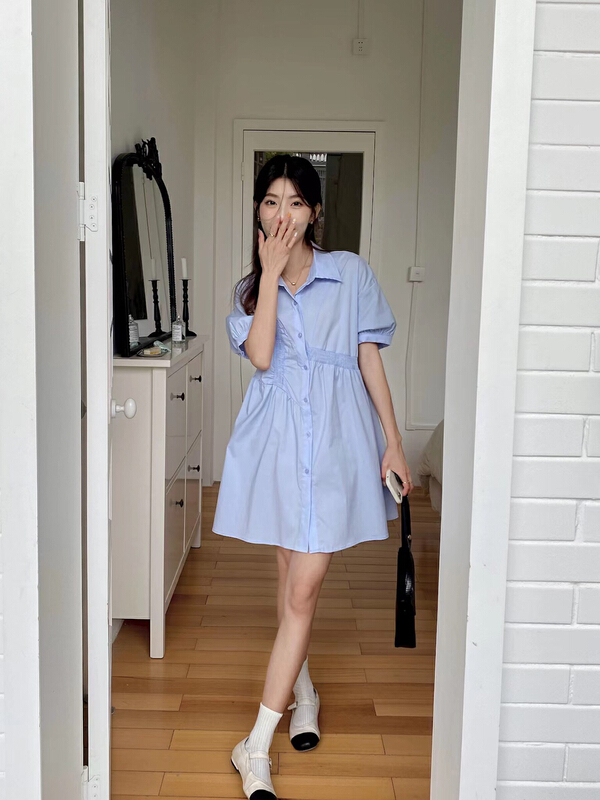 New in early summer! [yunooes] Korean loose design irregular pleated shirt dress 8061# LSL