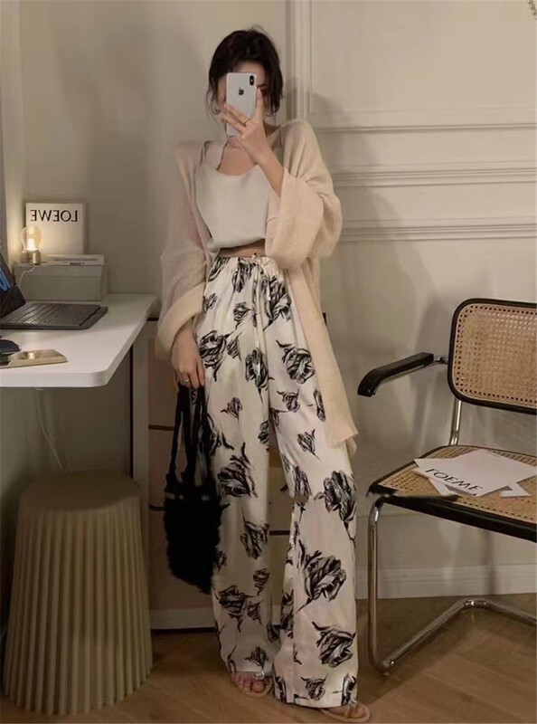 [SYC] Korean printed pleated elastic waist casual pants 22156# cqw