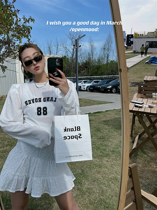 goods in stock! [open] loose bubble sleeve printed long sleeve T-shirt 3660# ozq