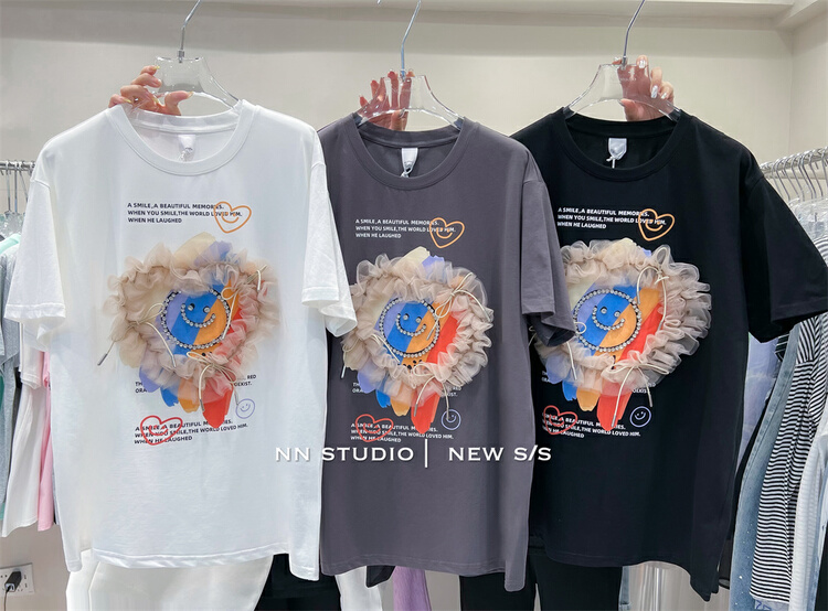 [NN] niche design smiling face love short sleeve T-shirt 9666# XYY