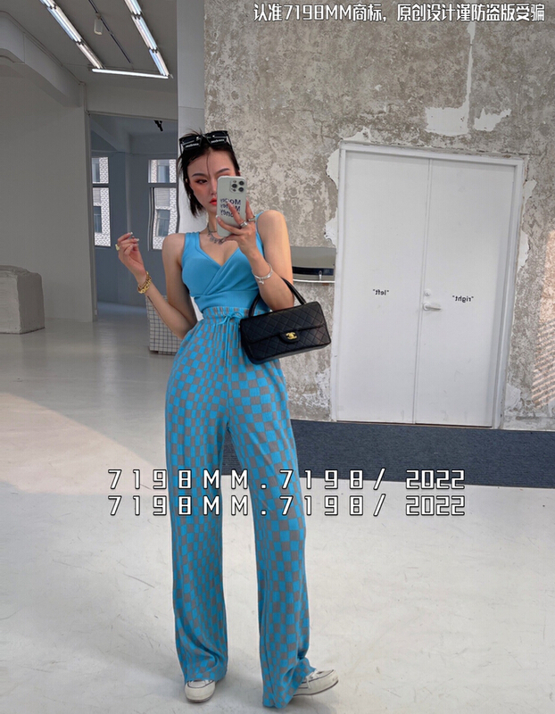 [7198] Korean style checkerboard floor mop casual pants 22130# PCZ