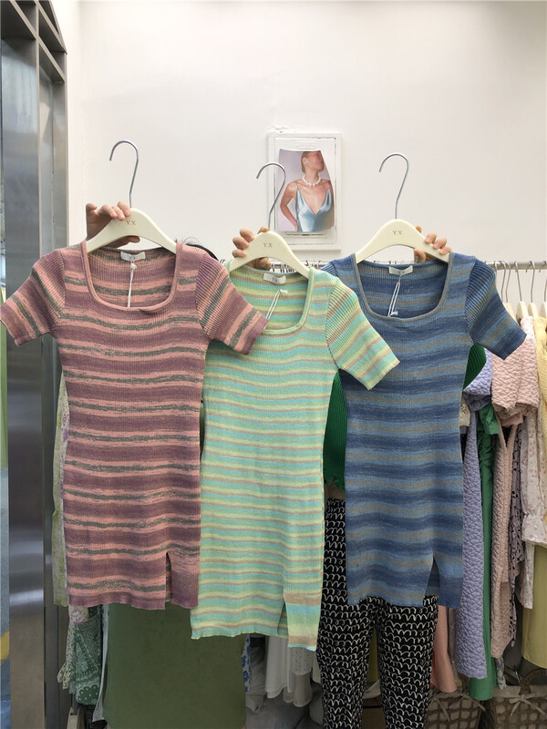 New in early summer! [y.x] sweet Spice Girl color stripe slim dress 37228# hjy